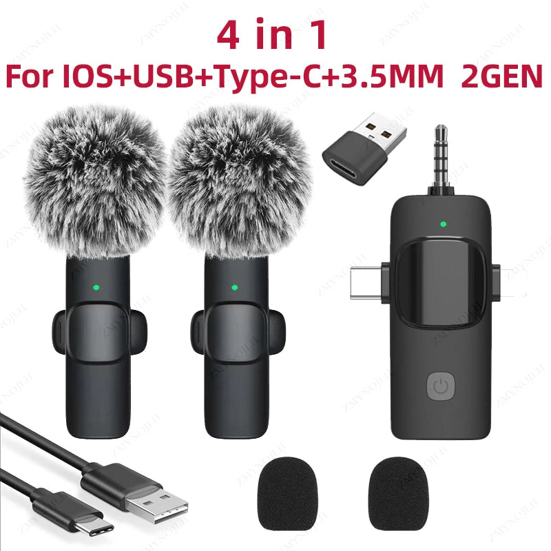 Wireless Lavalier Microphone 4 In 1 for iPhone Android 3.5mm for Radio Live Recording Noise Reduction Mini Microphone 2026 Hot