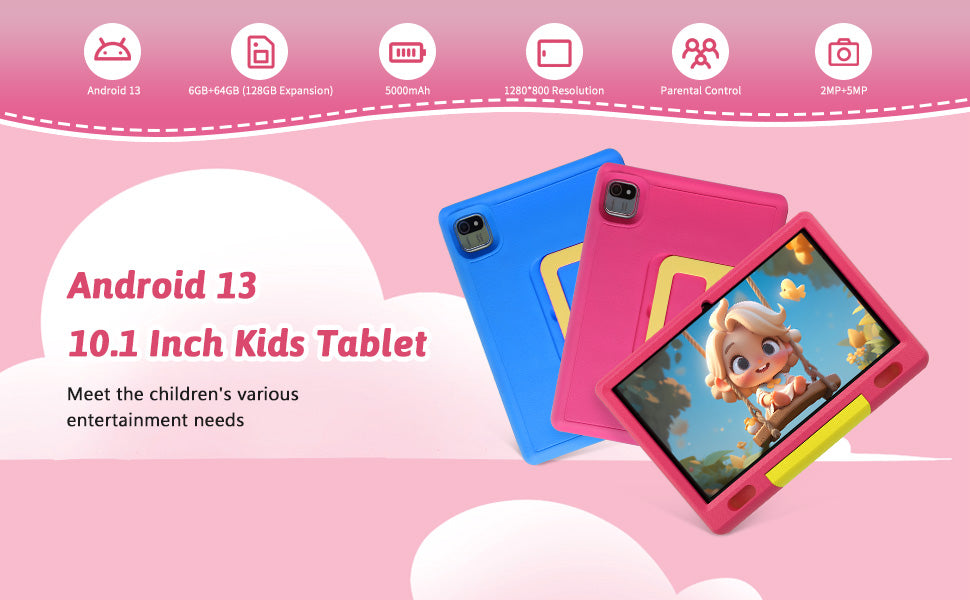 BESTSKI 10-inch Kids Tablet Android 13 Kid Tablet, 6GB RAM, 64GB ROM, Quad-Core Processor, Kidoz Pre Installed, Parental Control