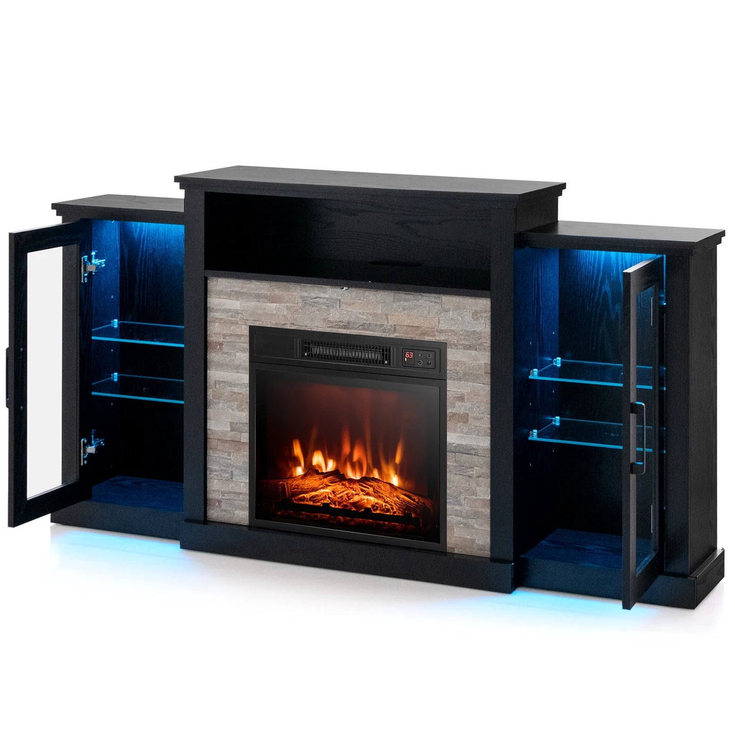 Fireplace TV Stand w/ Led Lights & 18" Electric Fireplace for Tvs up to 65"