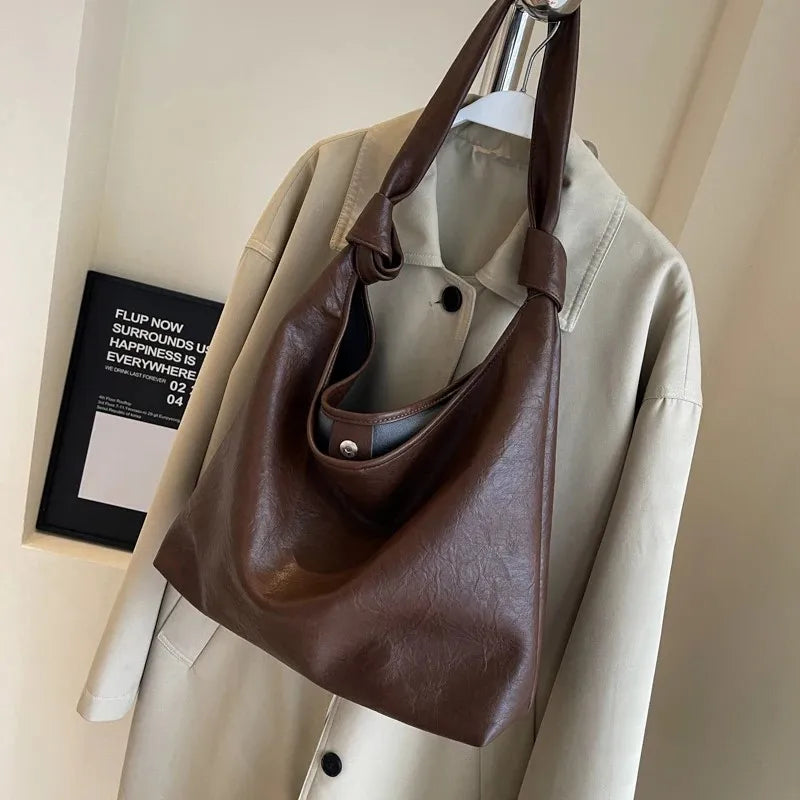 Fashion Luxury Brown Handbags Women Large Capacity Shoulder Bags Retro Leather Tote Bag Shopping 2024 New Big Underarm Hobo Bags