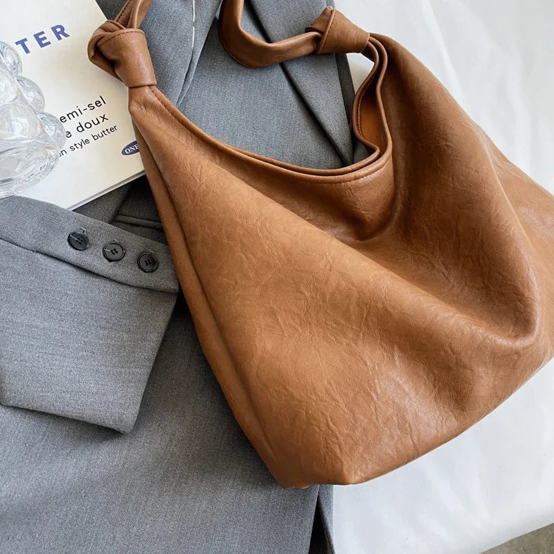 Fashion Luxury Brown Handbags Women Large Capacity Shoulder Bags Retro Leather Tote Bag Shopping 2024 New Big Underarm Hobo Bags