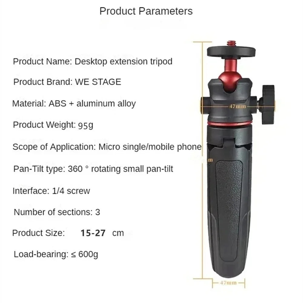 Roreta Mini Extendable Desktop Tripod Handheld Photography Bracket Stand W/ Flexible Ballhead 1/4 Inch Screw Mount for Selfie