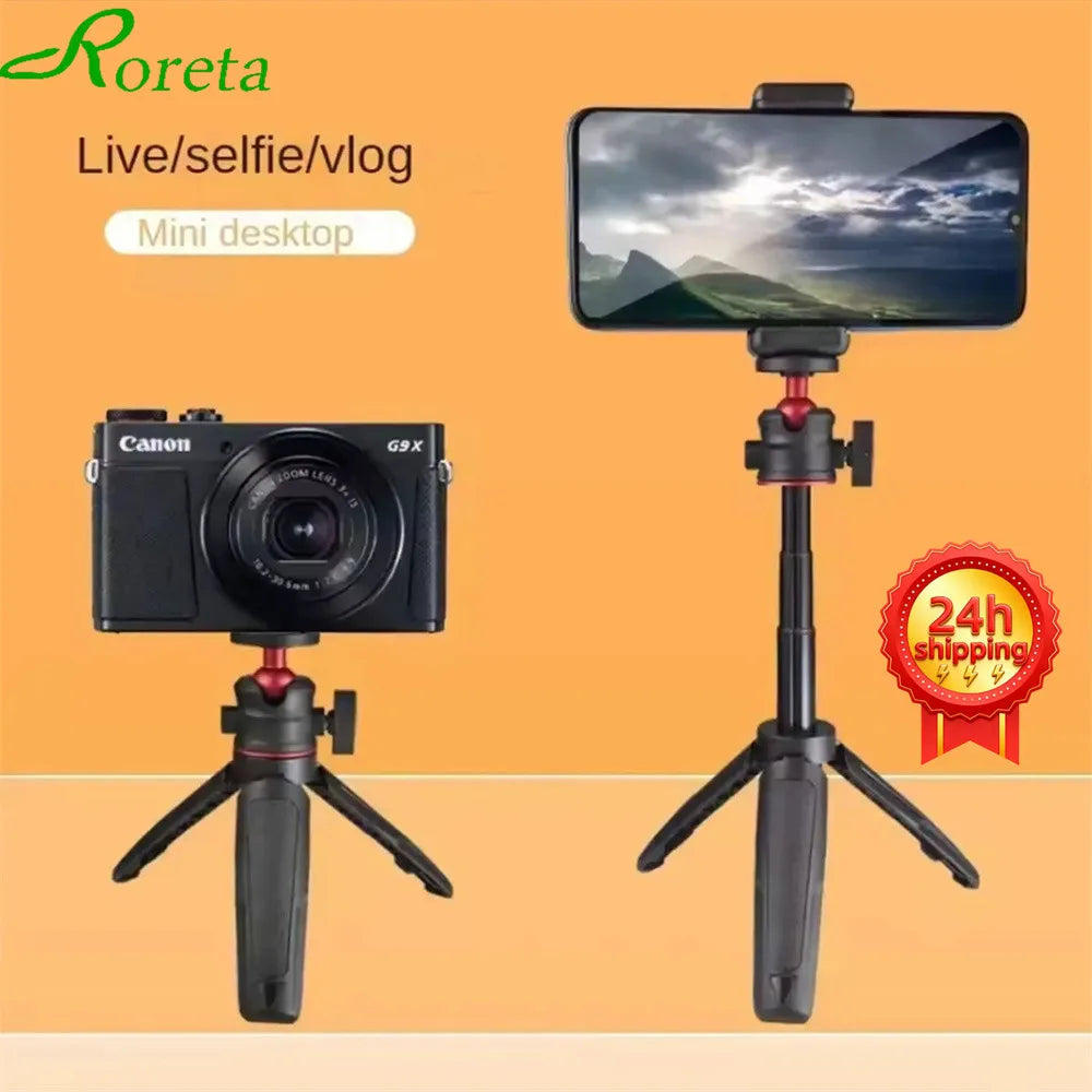Roreta Mini Extendable Desktop Tripod Handheld Photography Bracket Stand W/ Flexible Ballhead 1/4 Inch Screw Mount for Selfie