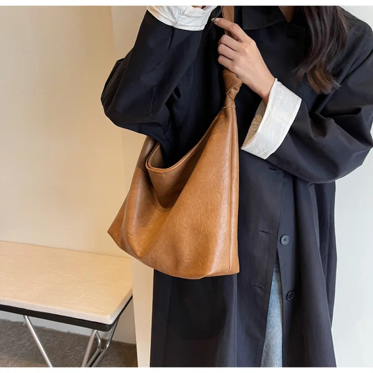 Fashion Luxury Brown Handbags Women Large Capacity Shoulder Bags Retro Leather Tote Bag Shopping 2024 New Big Underarm Hobo Bags