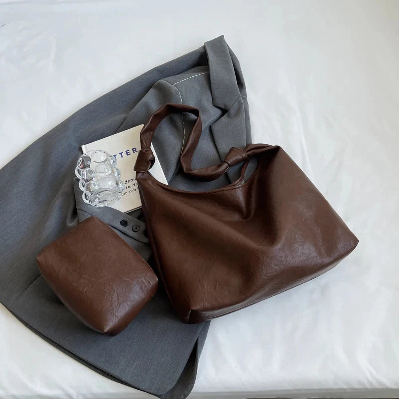 Fashion Luxury Brown Handbags Women Large Capacity Shoulder Bags Retro Leather Tote Bag Shopping 2024 New Big Underarm Hobo Bags