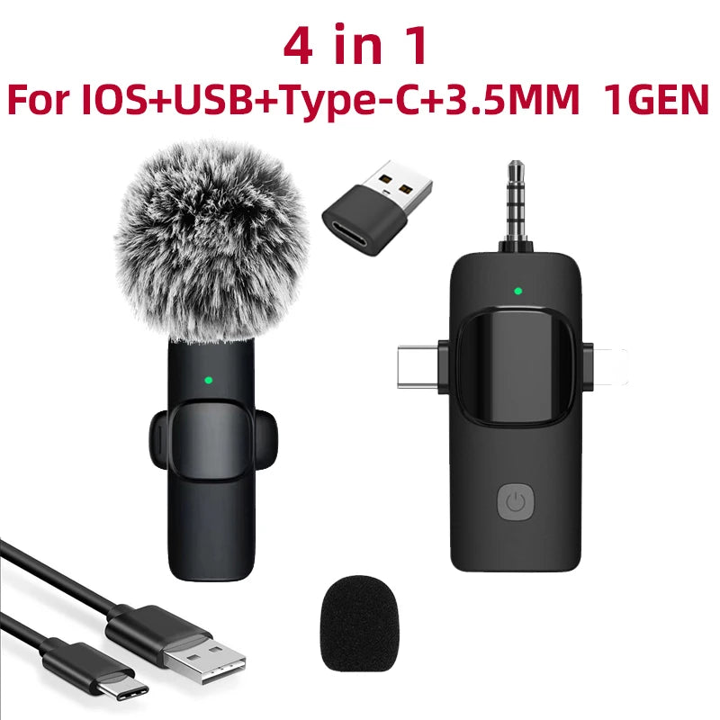 Wireless Lavalier Microphone 4 In 1  for iPhone Android 3.5mm for Radio Live Recording Noise Reduction Mini Microphone 2026 Hot