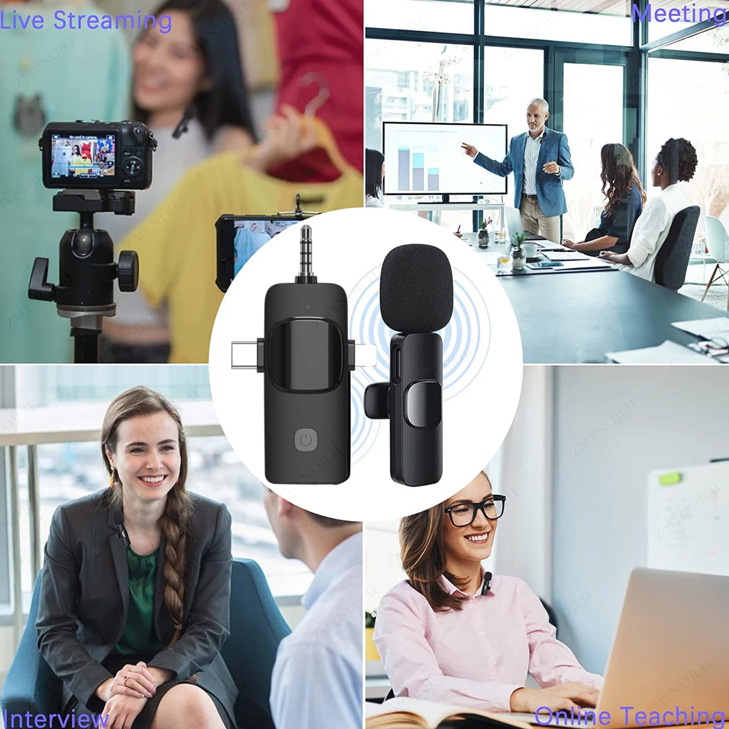 Wireless Lavalier Microphone 4 In 1  for iPhone Android 3.5mm for Radio Live Recording Noise Reduction Mini Microphone 2026 Hot
