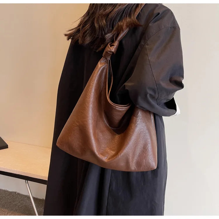 Fashion Luxury Brown Handbags Women Large Capacity Shoulder Bags Retro Leather Tote Bag Shopping 2024 New Big Underarm Hobo Bags