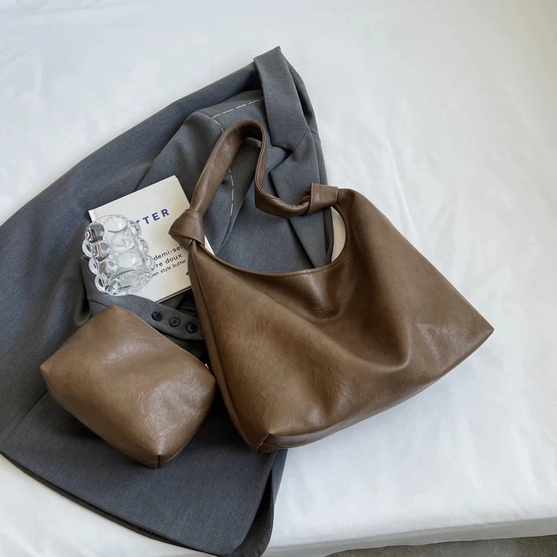 Fashion Luxury Brown Handbags Women Large Capacity Shoulder Bags Retro Leather Tote Bag Shopping 2024 New Big Underarm Hobo Bags