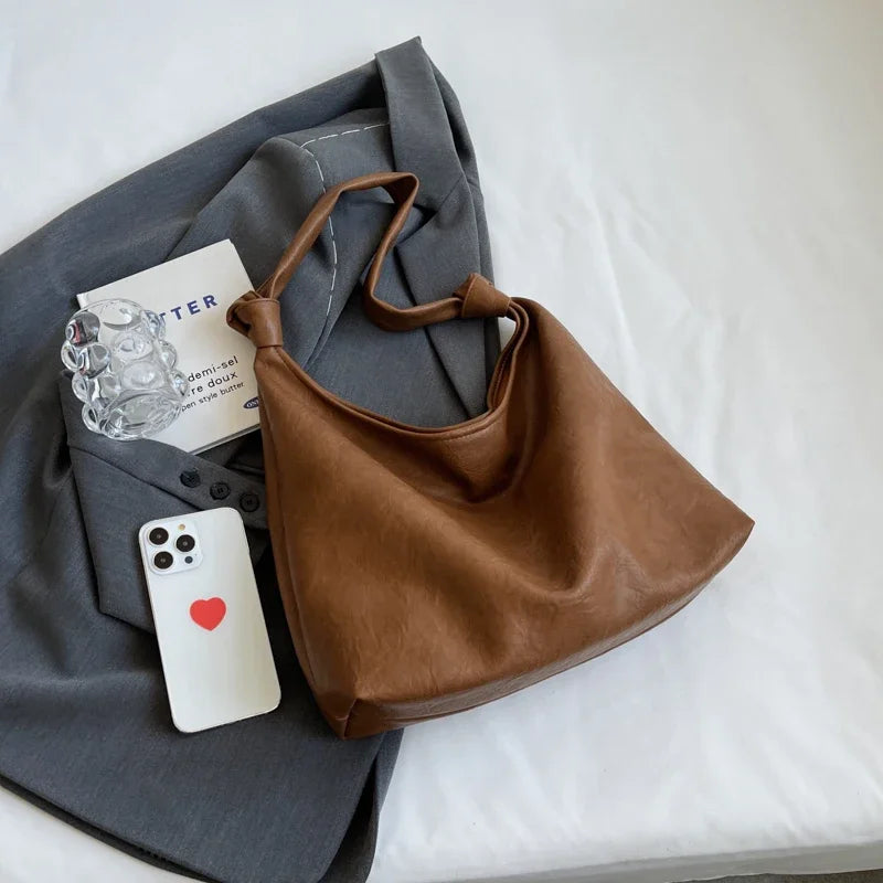 Fashion Luxury Brown Handbags Women Large Capacity Shoulder Bags Retro Leather Tote Bag Shopping 2024 New Big Underarm Hobo Bags