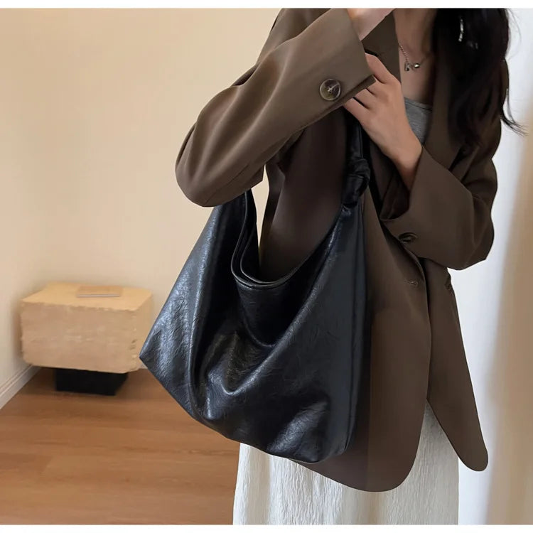 Fashion Luxury Brown Handbags Women Large Capacity Shoulder Bags Retro Leather Tote Bag Shopping 2024 New Big Underarm Hobo Bags
