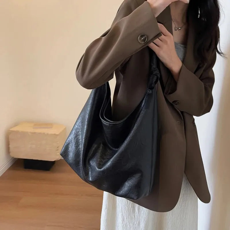 Fashion Luxury Brown Handbags Women Large Capacity Shoulder Bags Retro Leather Tote Bag Shopping 2024 New Big Underarm Hobo Bags