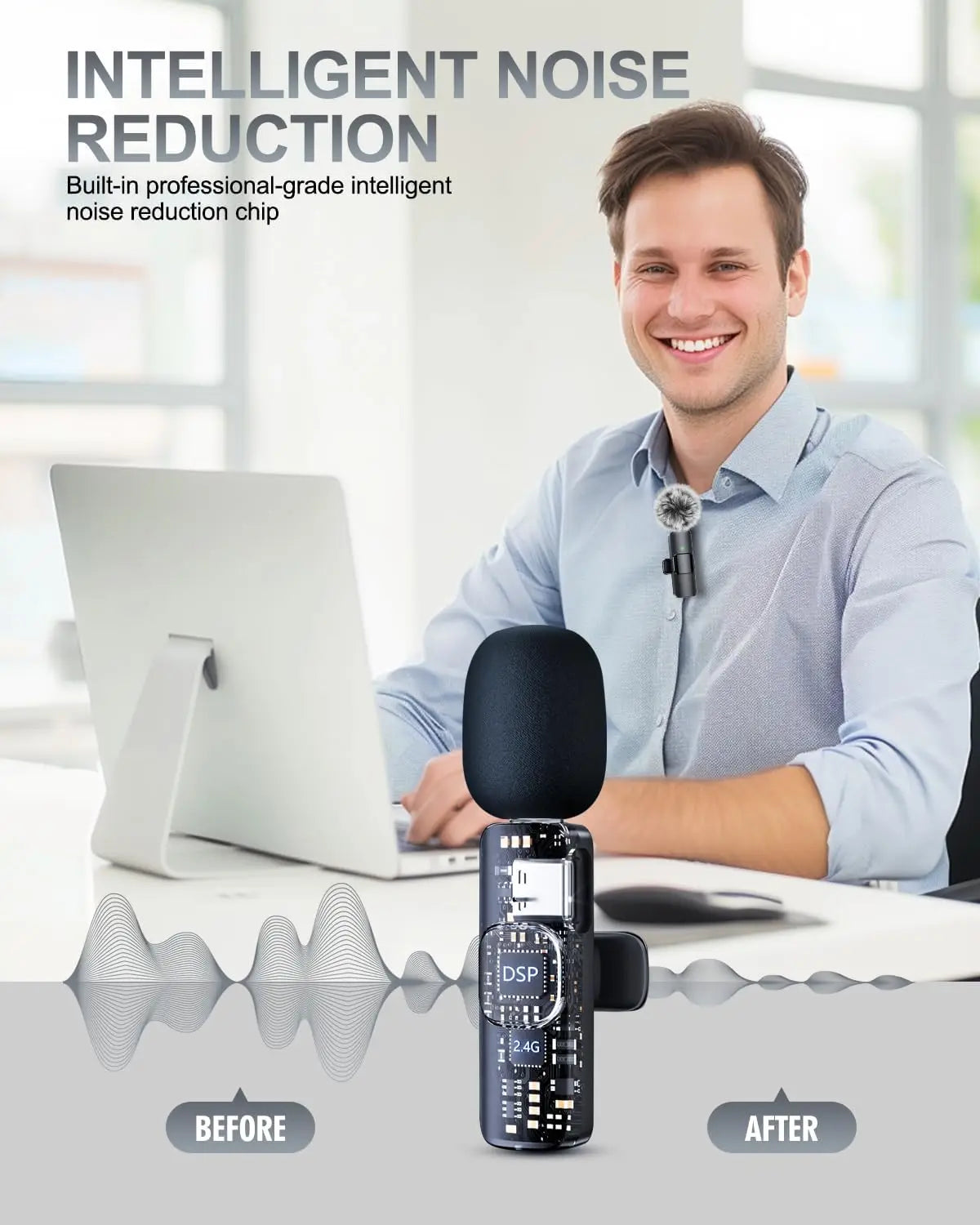 Wireless Lavalier Microphone 4 In 1  for iPhone Android 3.5mm for Radio Live Recording Noise Reduction Mini Microphone 2026 Hot