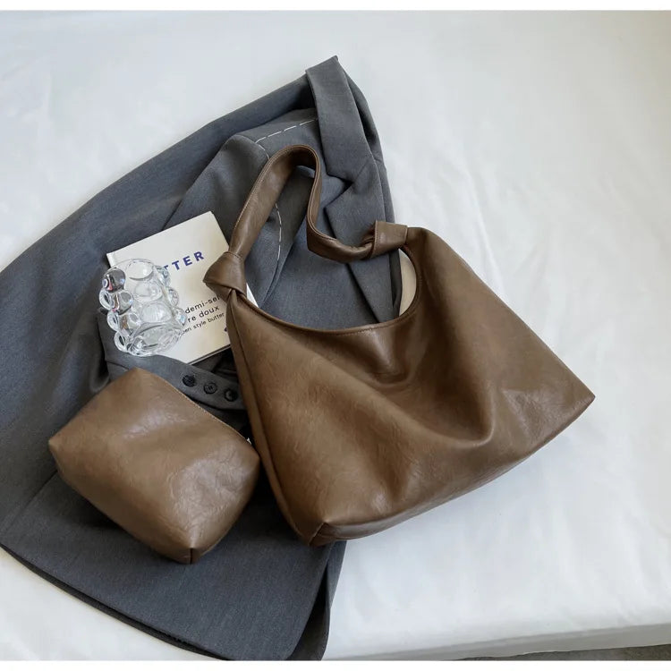 Fashion Luxury Brown Handbags Women Large Capacity Shoulder Bags Retro Leather Tote Bag Shopping 2024 New Big Underarm Hobo Bags