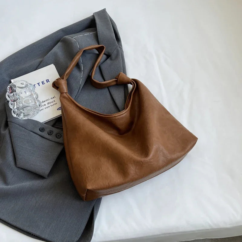 Fashion Luxury Brown Handbags Women Large Capacity Shoulder Bags Retro Leather Tote Bag Shopping 2024 New Big Underarm Hobo Bags