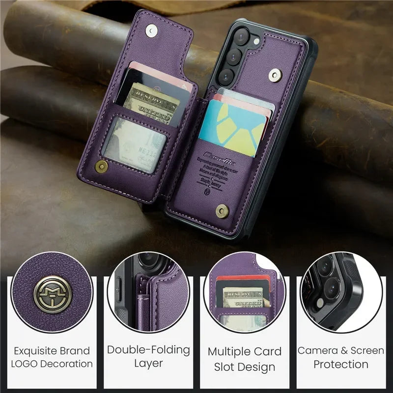 Caseme Wallet Phone Case Leather Magnetic Pocket Cover For Samsung Galaxy S24 Ultra S23 S22 S21 S20 Ultra Plus FE Note 20Ultra