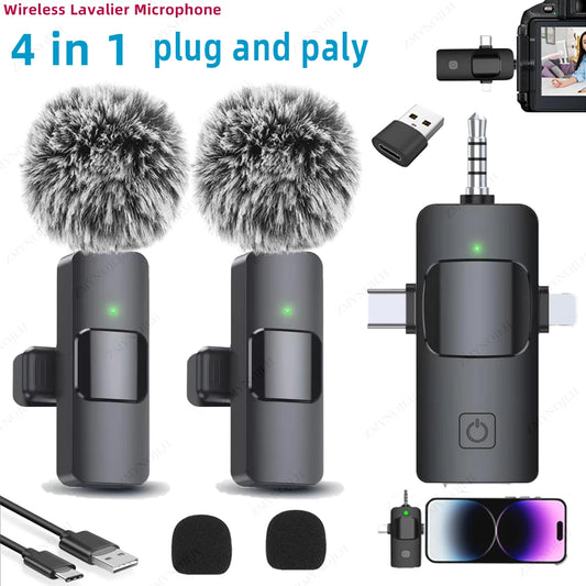 Wireless Lavalier Microphone 4 In 1  for iPhone Android 3.5mm for Radio Live Recording Noise Reduction Mini Microphone 2026 Hot