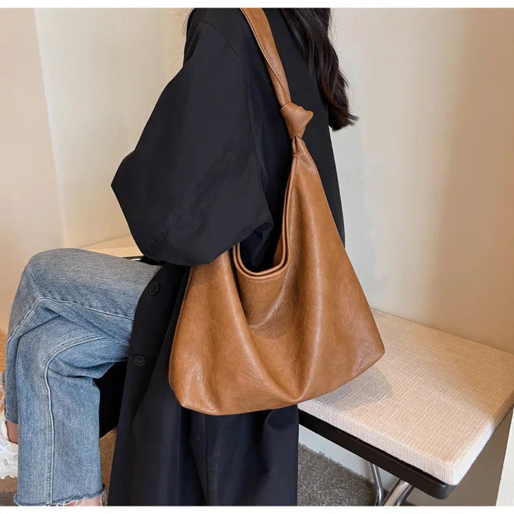 Fashion Luxury Brown Handbags Women Large Capacity Shoulder Bags Retro Leather Tote Bag Shopping 2024 New Big Underarm Hobo Bags