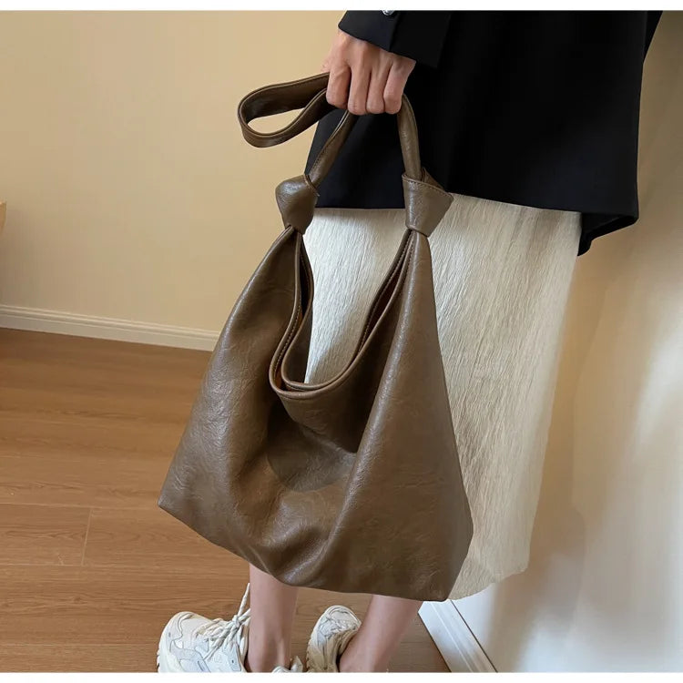 Fashion Luxury Brown Handbags Women Large Capacity Shoulder Bags Retro Leather Tote Bag Shopping 2024 New Big Underarm Hobo Bags